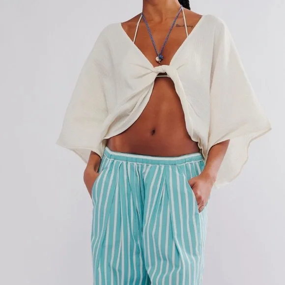 FREE PEOPLE NWOT Linen twist front crop top - Picture 2 of 4